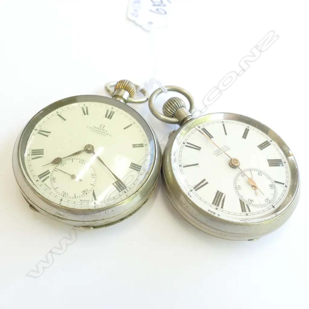 2 EARLY 20THc POCKET WATCHES OMEGA + OTHER.. Image 1++