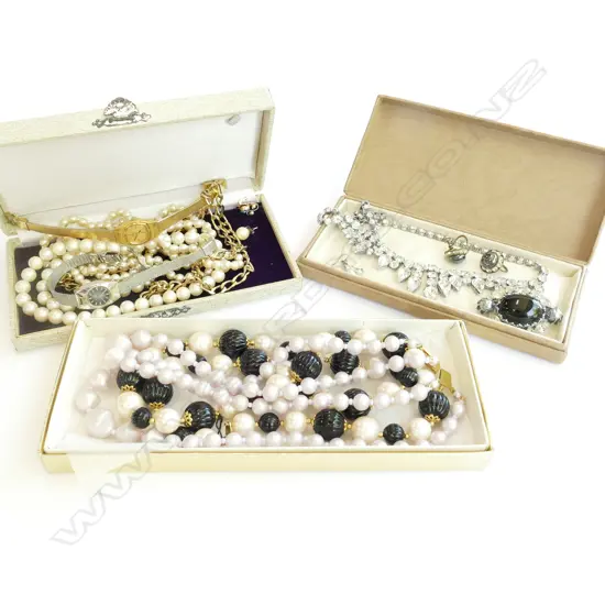 BOX COSTUME JEWELLERY PEARLS NECKLACES E/RINGS ETC