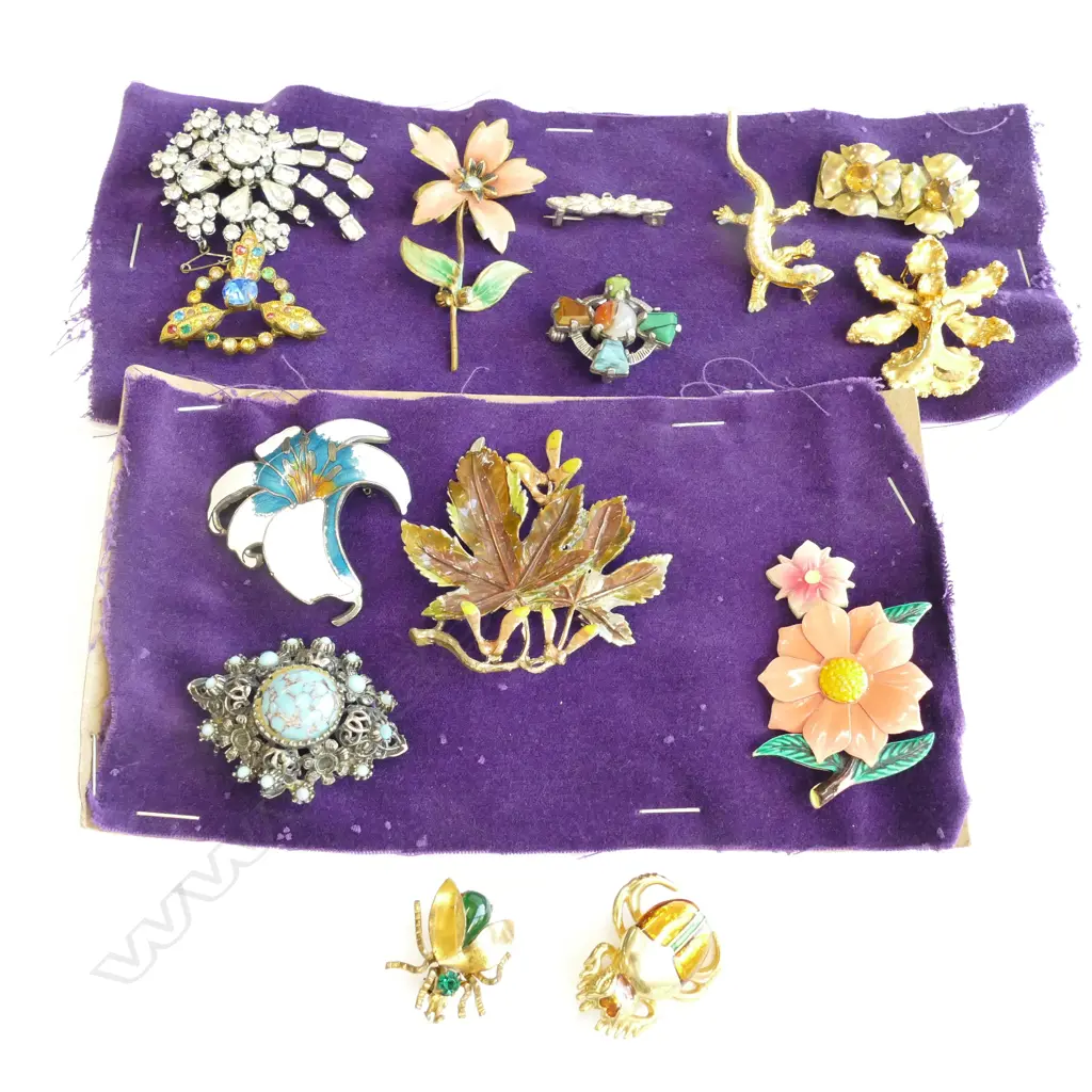 14 DRESS COSTUME BROOCHES ON CARDS Image 1++