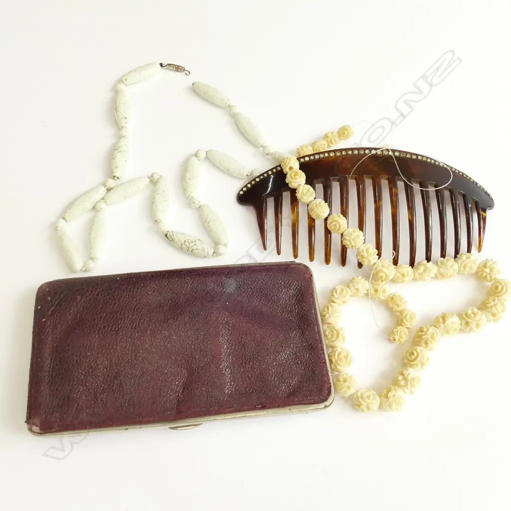 IVORY NECKLACE, A.F. & OTHER; LEATHER POUCH Image 1++
