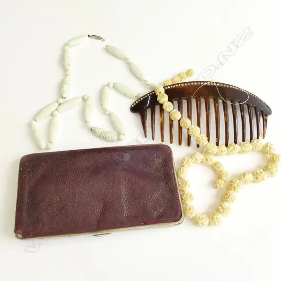 IVORY NECKLACE, A.F. & OTHER; LEATHER POUCH
