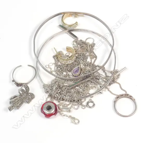 BAG SILVER JEWELLERY BANGLE CHAINS ETC 50gms