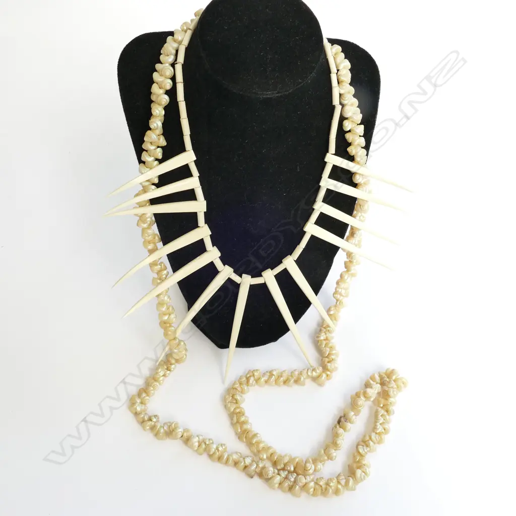 SHELL BEADS IN A NECKLACE PLUS BONE NECKLACE Image 1++