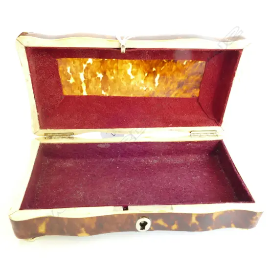 TORTOISE SHELL TRINKET BOX W/ IVORY BANDING ETC W. 150MM