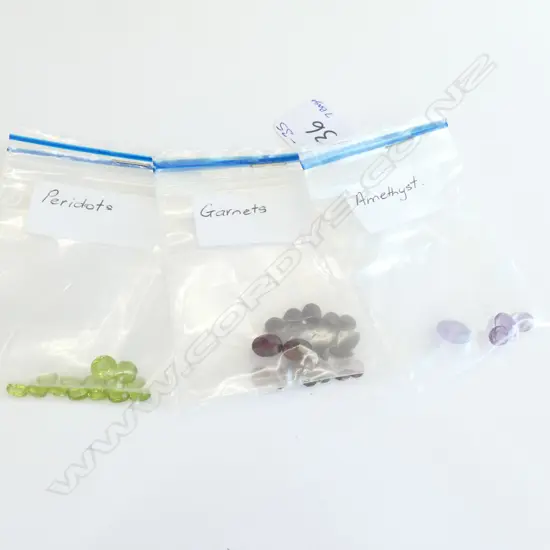 AMETHYST; PERIDOT; GARNET STONES, (7 BAGS)