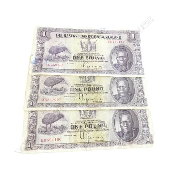 3 X 1 POUND LEFEAUX NZ BANK NOTES