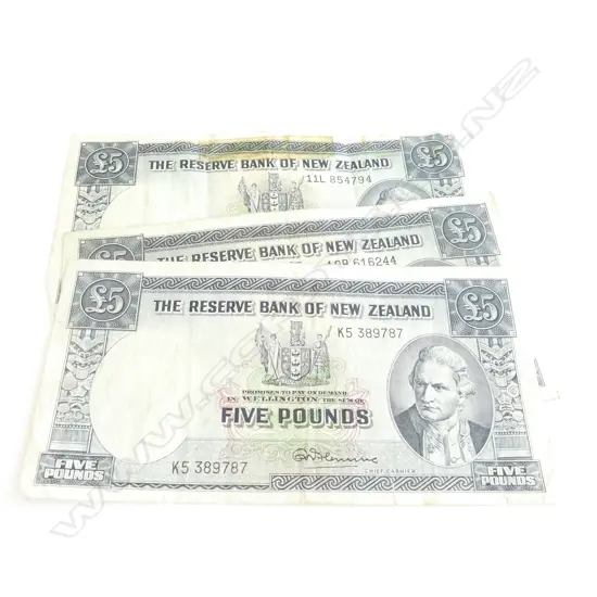 3 NZ FLEMMING 5 POUND BANK NOTES 1 WITH TAPE MARK