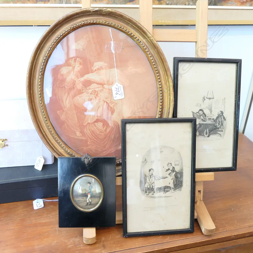 4 PRINTS; OVAL GILT FRAME 370MM H, ETC Image 1++
