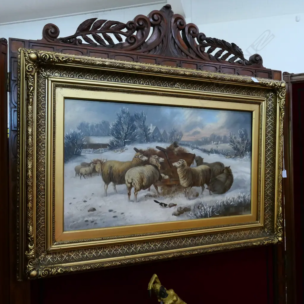 R S MOTT VICTORIAN OIL - SHEEP IN THE SNOW Image 1++
