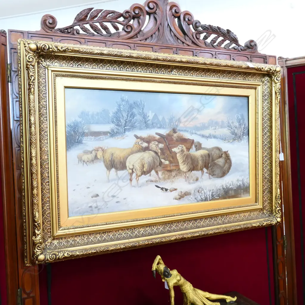 R S MOTT VICTORIAN OIL - SHEEP IN THE SNOW Image 1++