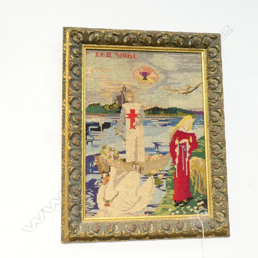 TAPESTRY SCENE 2 FIGURES AND SWAN 450MM H 350MM W Image 1++