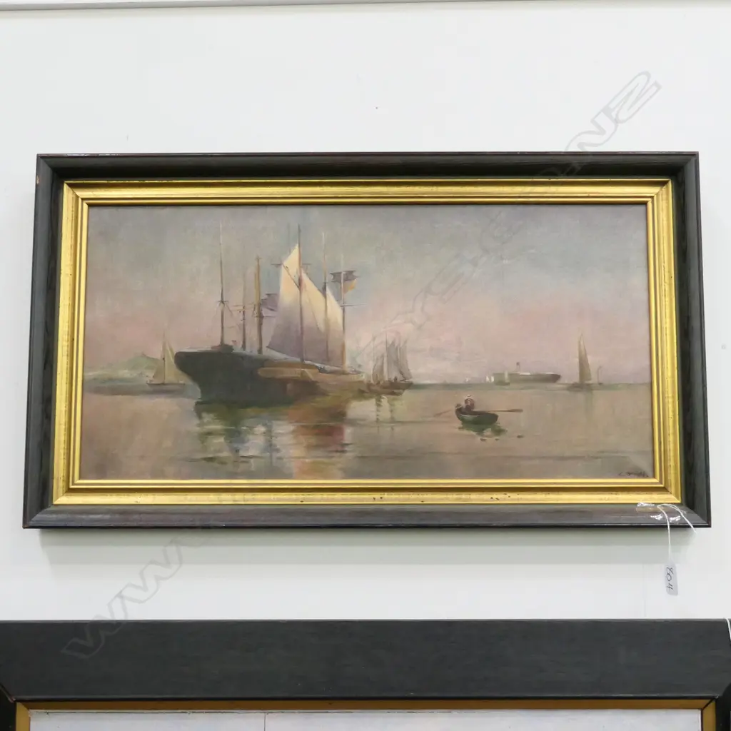 OIL ON CANVAS, F WRIGHT ATTRIB. SHIPPING SCENE, H.290 X 590 Image 1++