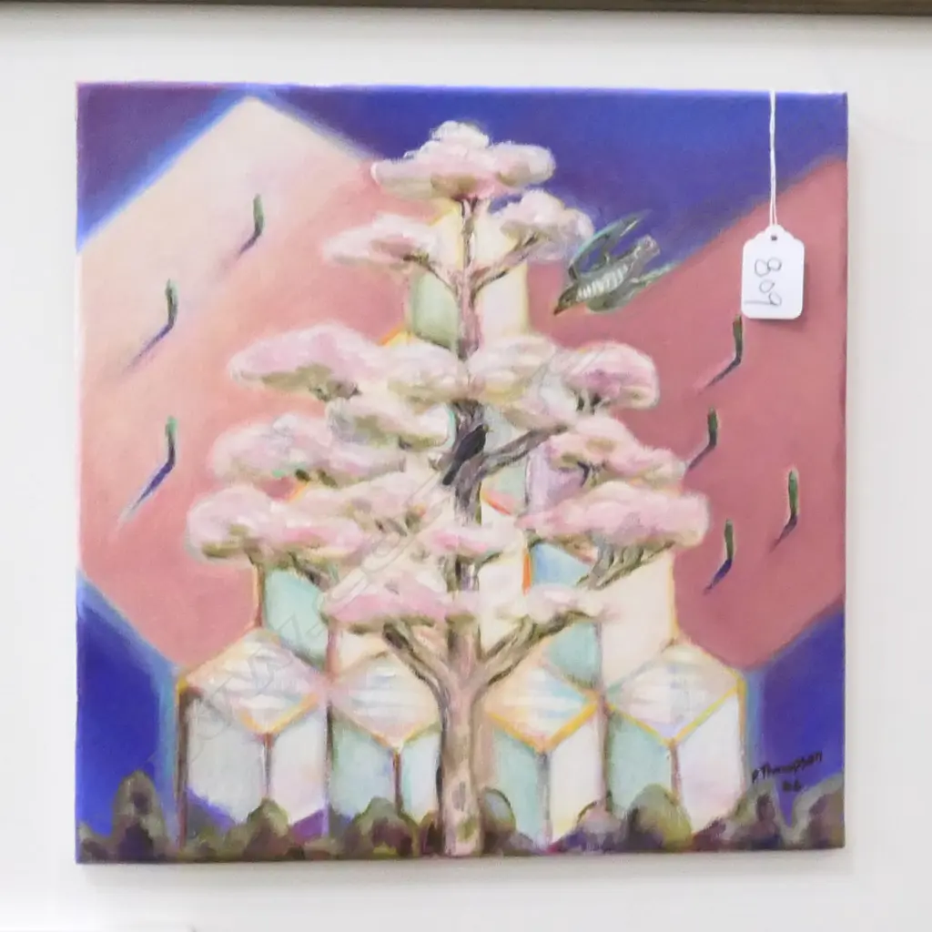 PAULINE THOMPSON "BIRDS IN SPRING" 2006, OIL ON CANVAS, UNFRAMED, 305 X 305mm Image 1++