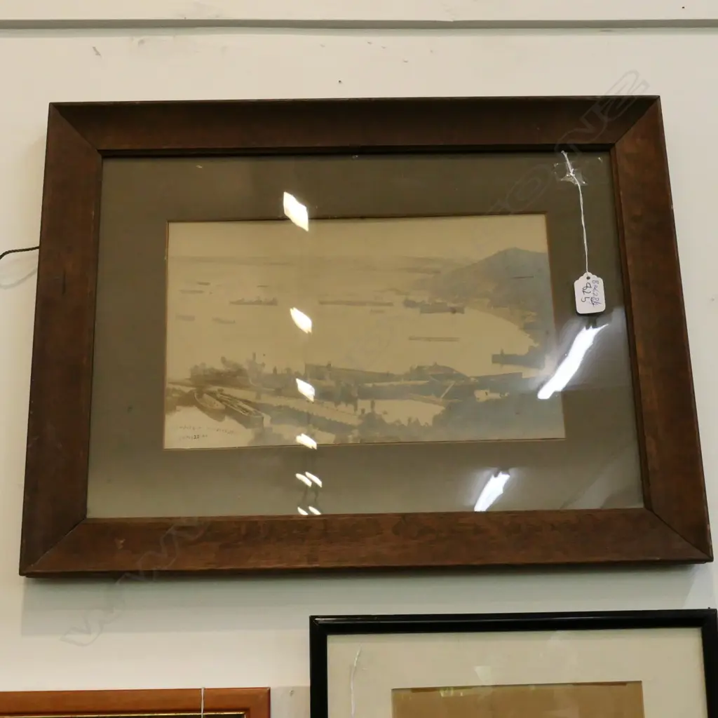 WWI FRAMED PHOTO OF LANDING AT THE DARDANELLES (GALLIPOLI) INSCRIBED & DATED   W.540mm Image 1++