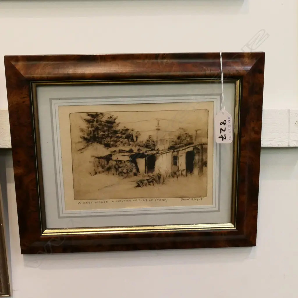 ETCHING, TREVOR LLOYD - 'A REST HOUSE. A SHELTER IN A TIME OF STORM", SIGNED, H.120 X 170 Image 1++