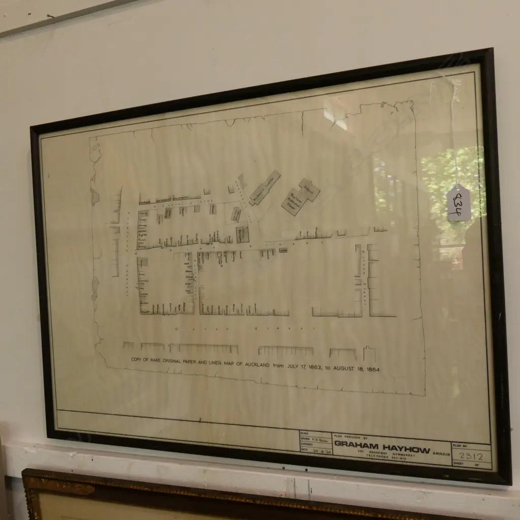 1974 HAND DRAWN "COPY OF... MAP OF AUCKLAND  1863- 1864", 450 X 560mm Image 1++