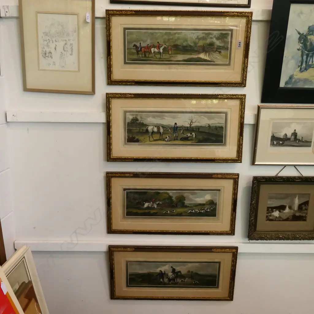 SET OF 4 ANTIQUE HUNTING PRINTS H/COLOURED Image 1++