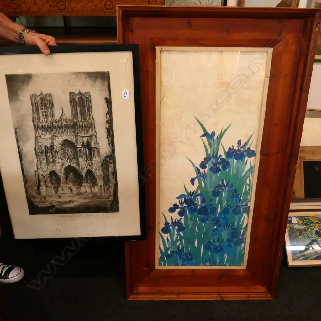 LOUIS ORR ETCHING SGD IN PENCIL W/ LOUVRE BLINDSTAMP + TOGETHER WITH ORIENTAL PRINT - FRAME: 1240 X 680MM Image 1++