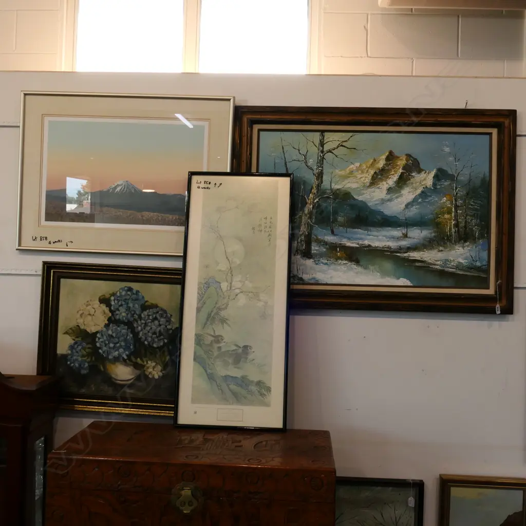 2 OIL PAINTINGS AND TWO PRINTS - LARGEST FRAME: 1100 X 815 Image 1++