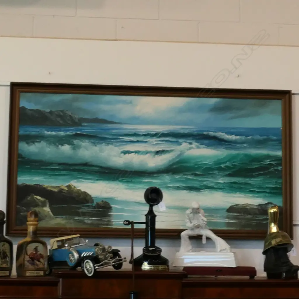 LARGE ACRYLIC COASTAL PAINTING SIGNED STANLEY  Image 1++