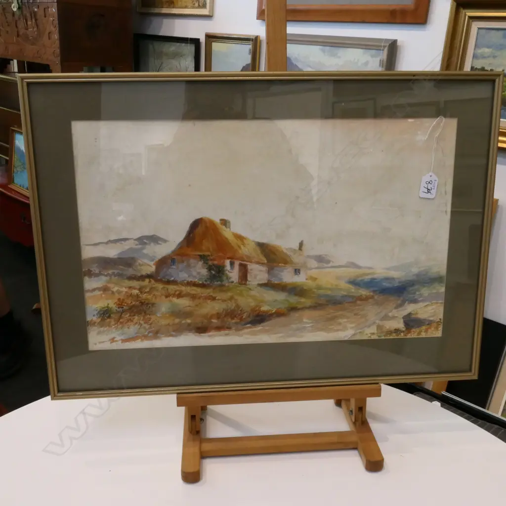 WATERCOLOUR COB COTTAGE, ARTIST UNKNOWN Image 1++