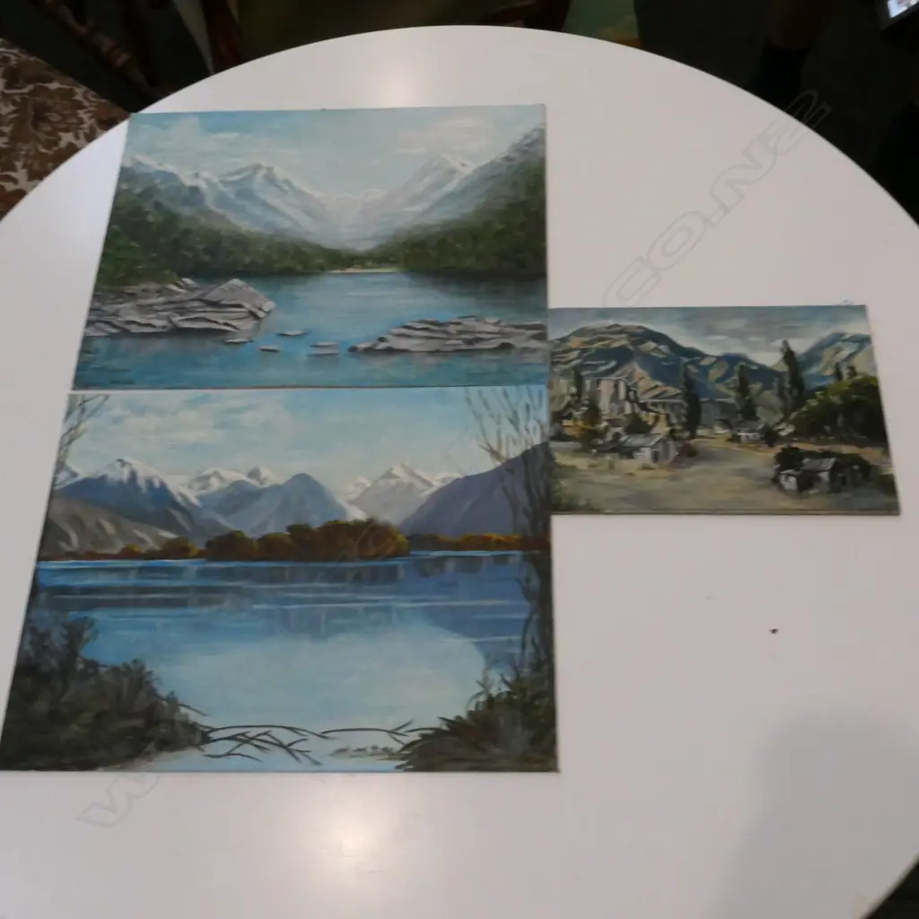 VINCENTE MAJOR MBE, 3 UNFRAMED ACRYLICS ON BOARD 'ROUTEBURN', 'GLENORCHY' & 'BANNOCHBURN' Image 1++