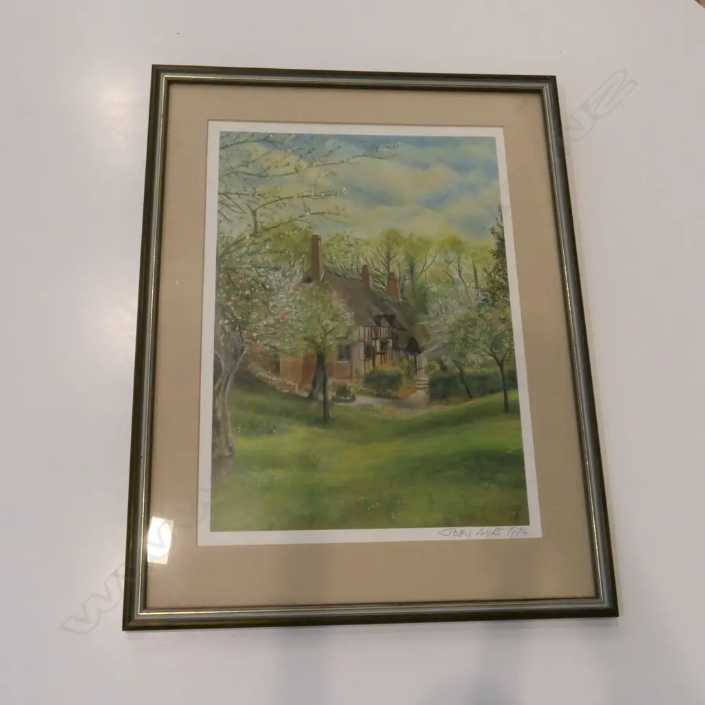JOHN BURT AUTOGRAPHED PRINT, "ANNE HATHAWAY'S COTTAGE", 1976, H.365 X 256 Image 1++