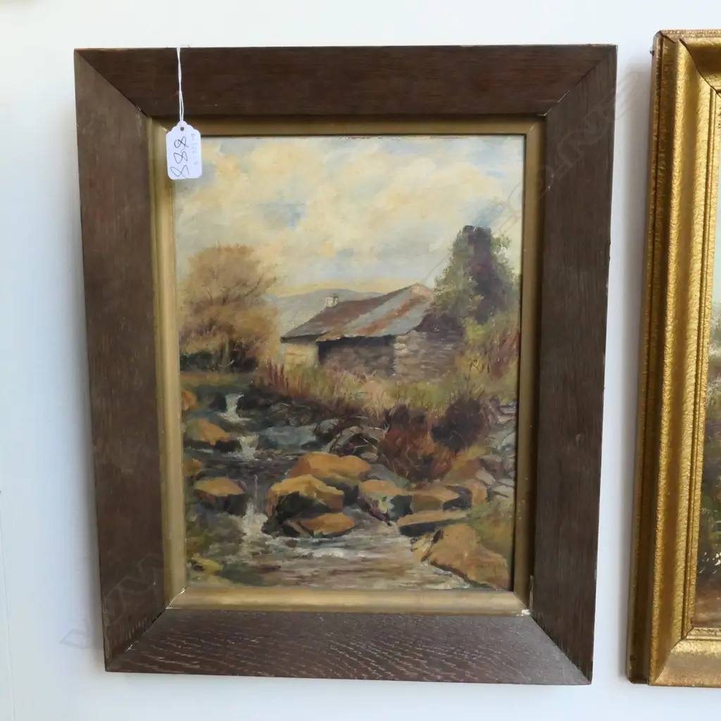 ARTIST UNKNOWN, OIL ON BOARD, "1913", COTTAGE BY A CREEK, H.435 X W350 Image 1++