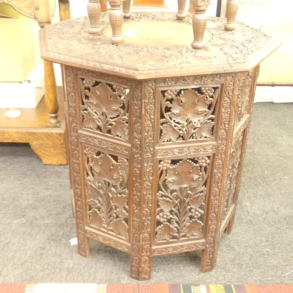 CARVED TEAK FOLDING SIDE TABLE Image 1++