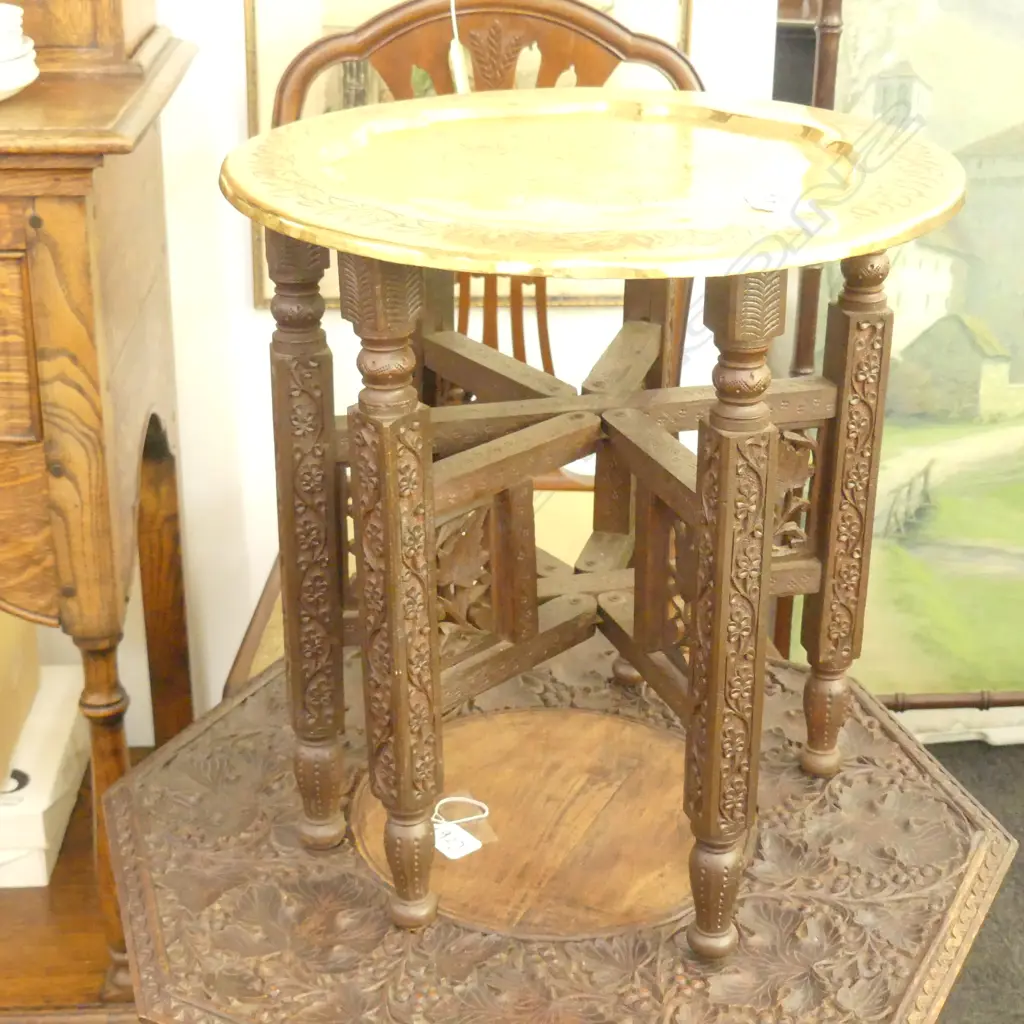 BRASS TOP FOLDING TABLE D 390 MM Image 1++