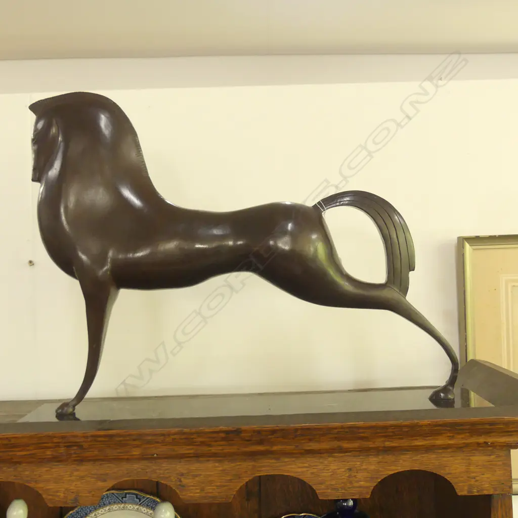 LARGE BRONZE HORSE ON MARBLE STAND W. 500 Image 1++