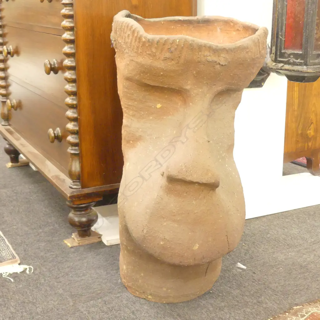 EASTER ISLAND TYPE FIGURAL TALL TERRACOTTA SCULPTURE Image 1++
