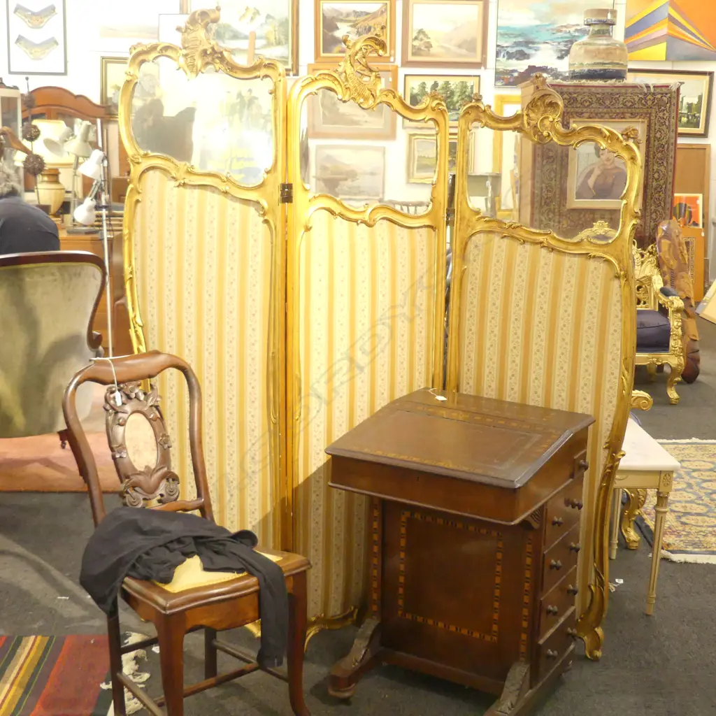 19TH CENT. FRENCH GILDED THREEFOLD SCREEN (af) Image 1++