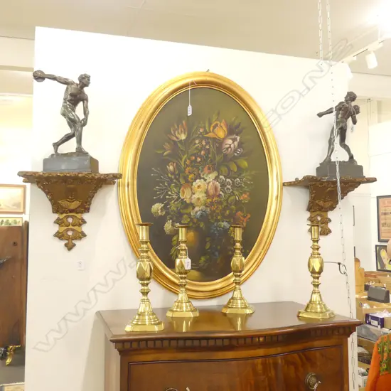 PR OF FRENCH WOODEN GILT SHELVES ONE A/F