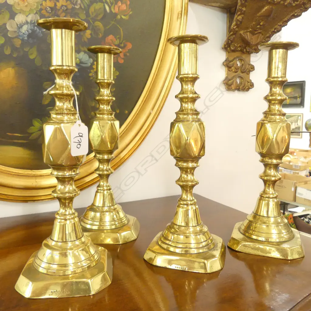 4 METAL CANDLESTICKS BRASS 280MM H Image 1++