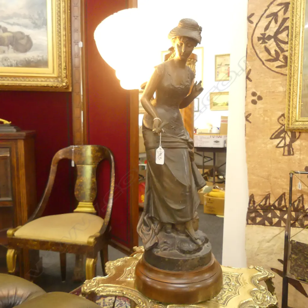 METAL VICTORIAN FISHING WOMAN LAMP 585MM H TO FITTING Image 1++