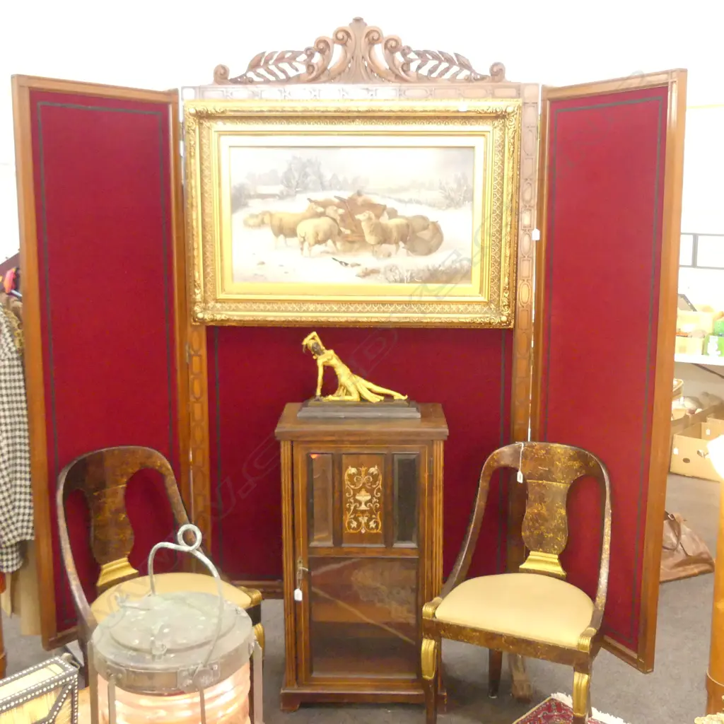 LARGE VICTORIAN MAHOGANY FRAMED SCREEN WITH RED VELVET LINING 2200MM H Image 1++