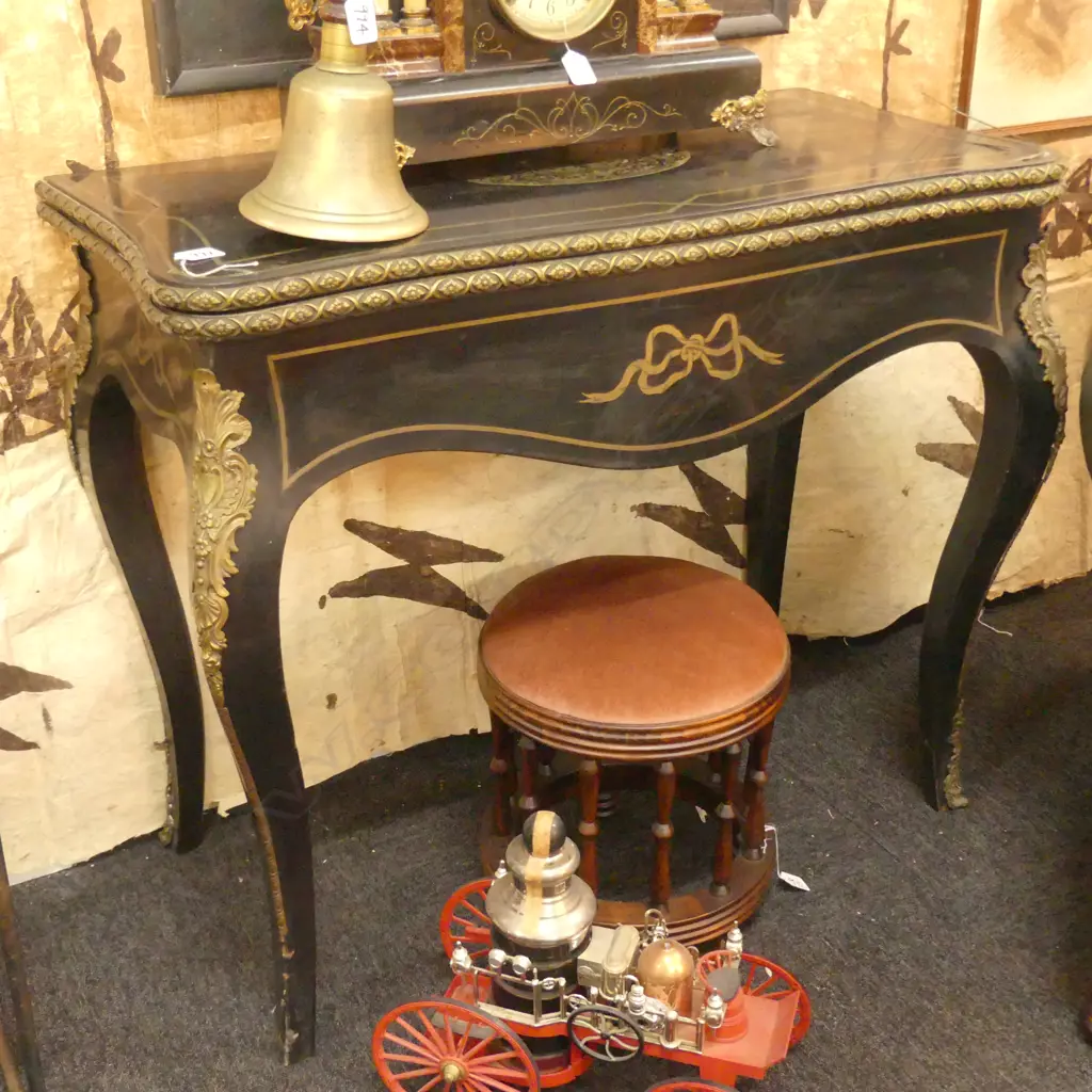 19TH CENT. EBONISED BRASS MARQUETRY GAMES TABLE 900MM W (AF) Image 1++