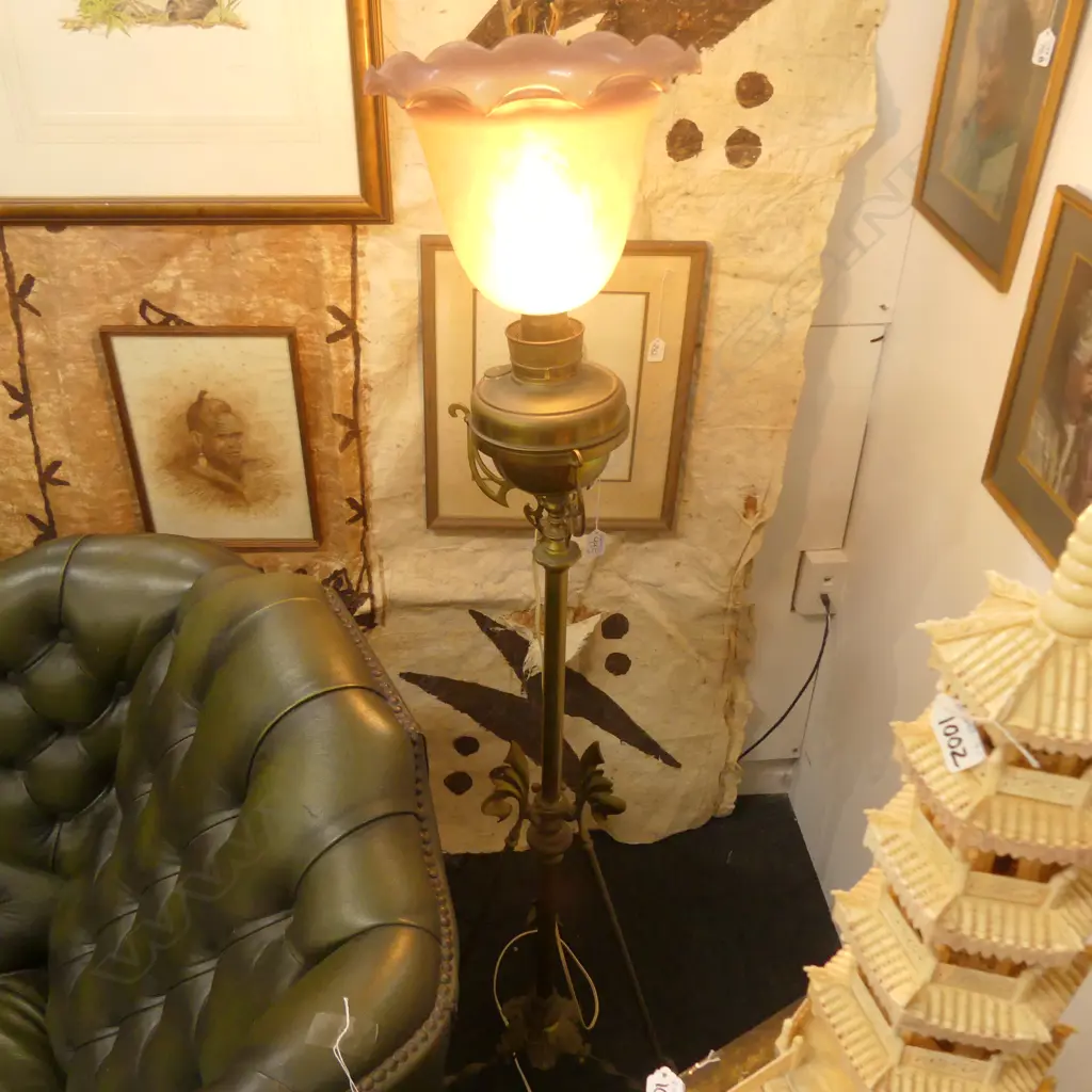EDWARDIAN TRIPOD BASE BRASS FLOOR LAMP  Image 1++