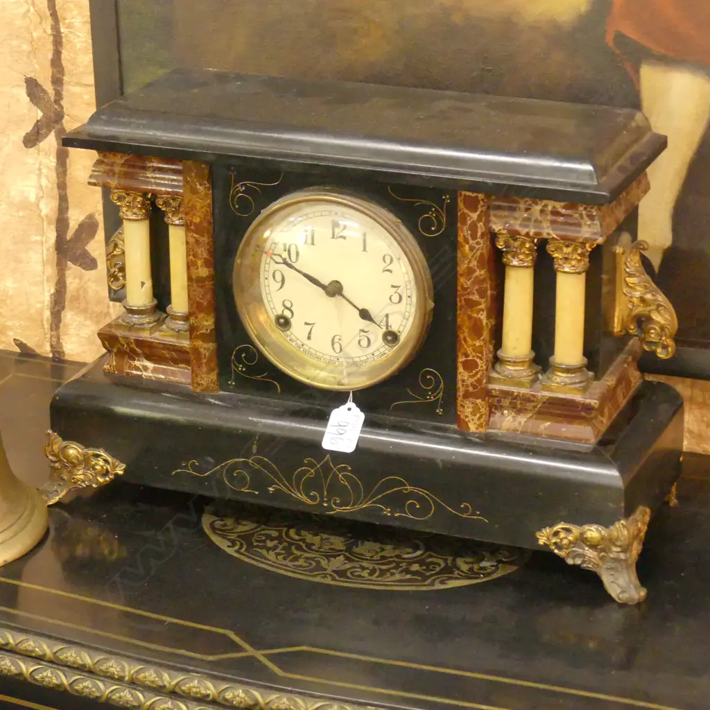EARLY 20TH CENT. BLACK MANTLE CLOCK Image 1++
