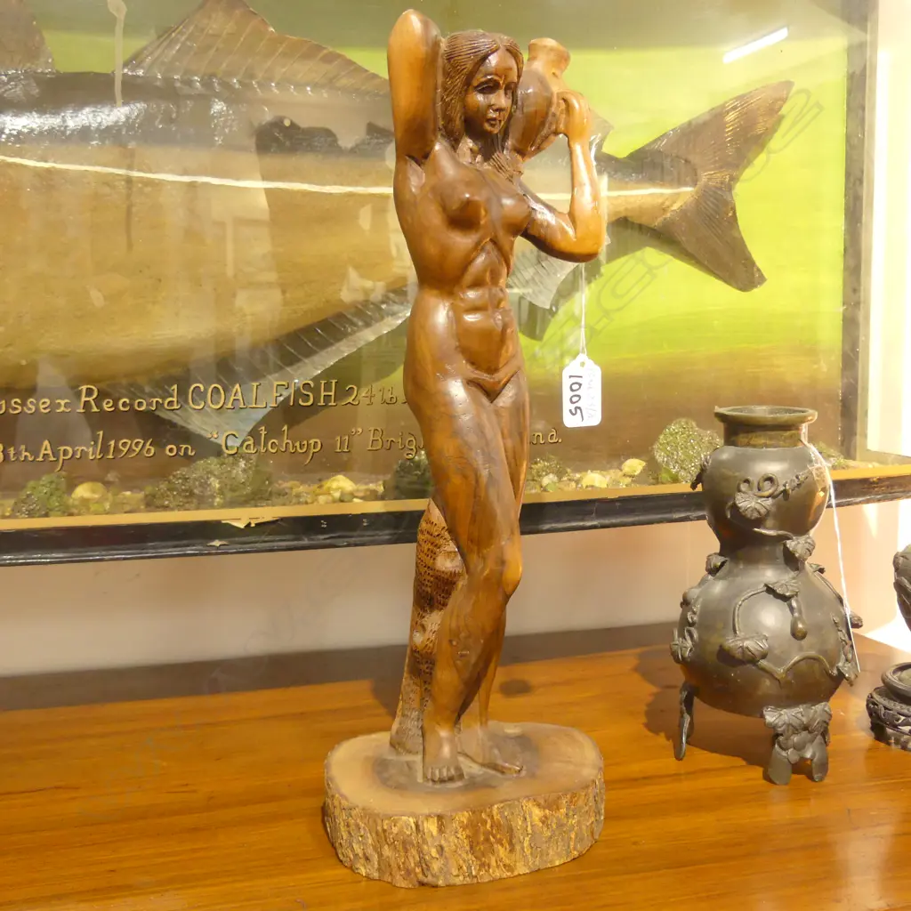 CARVED WOODEN FIGURE OF A WOMAN WITH URN H 420 MM Image 1++