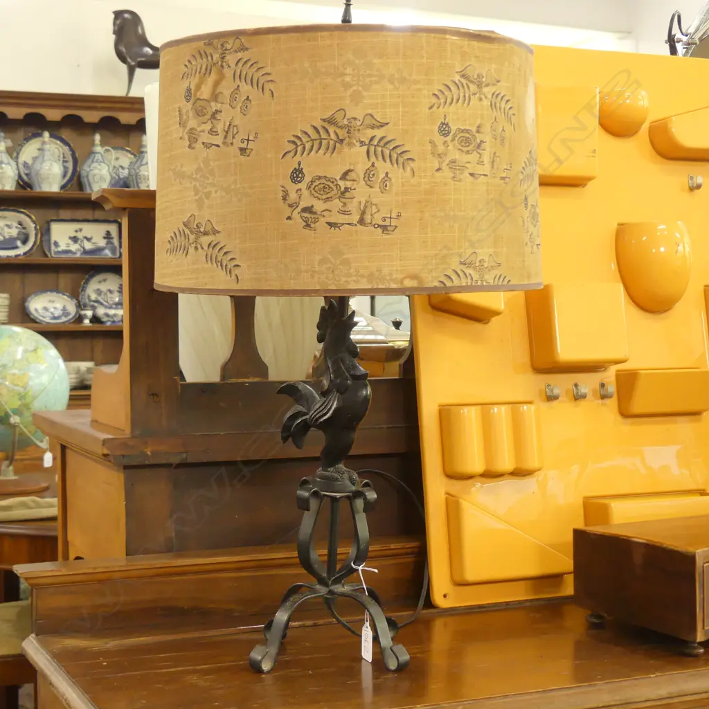 METAL COCKEREL LAMP BASE WITH SHADE H 600 MM Image 1++