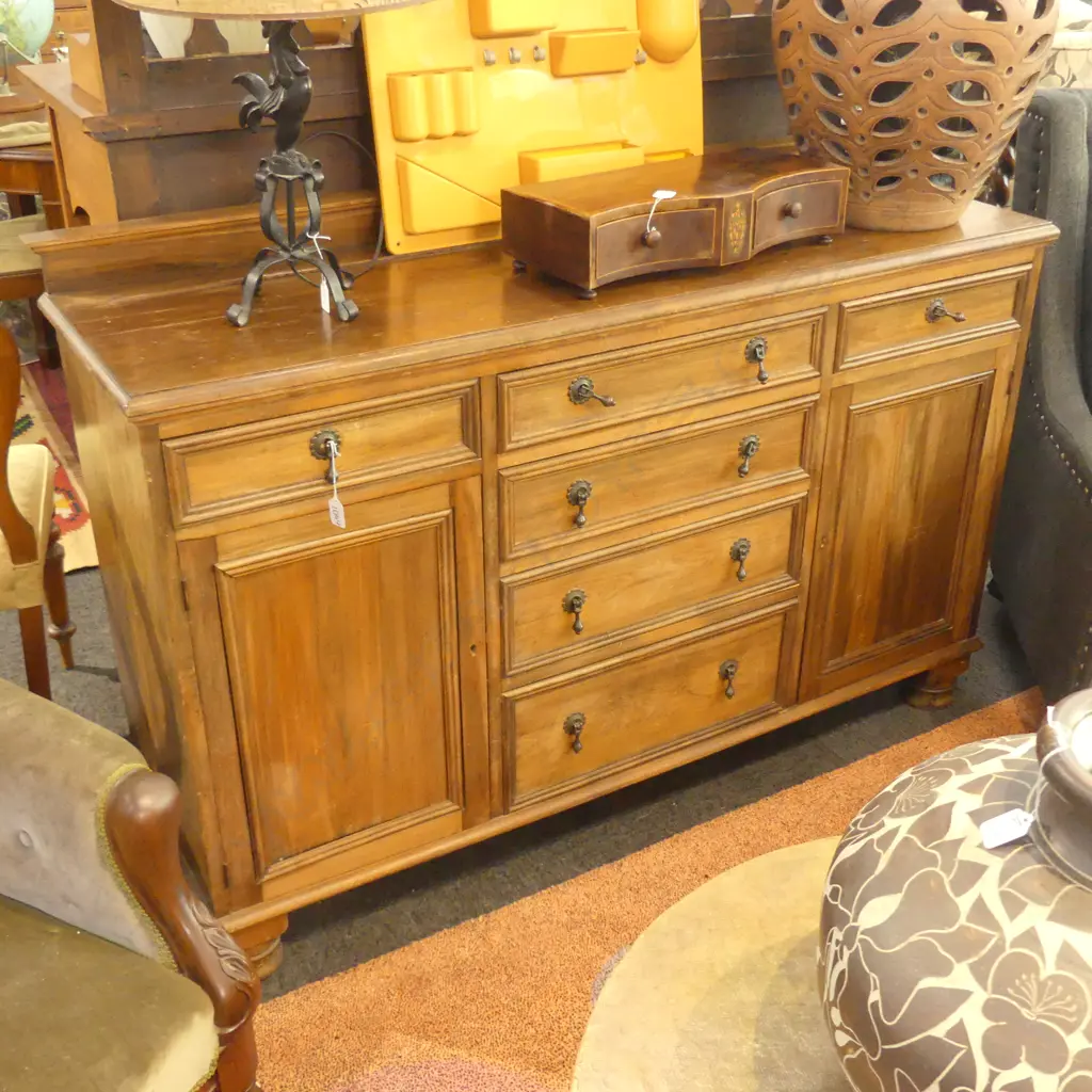 MAHOGANY 6 DRAWER SIDEBOARD WITH 2 CUPBOARDS L 1370 S SPLIT TO TOP Image 1++