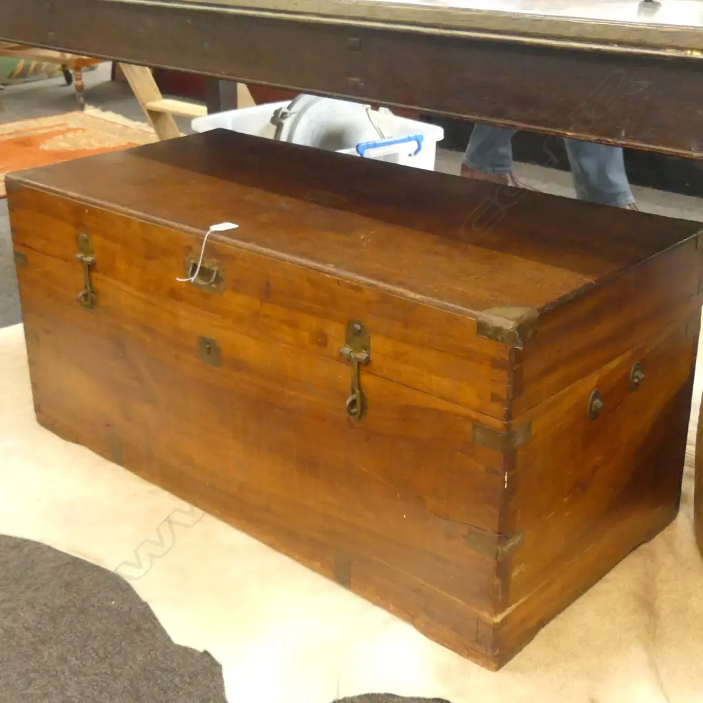 19THC BRASS BOUND CAMPHOR WOOD TRUNK Image 1++
