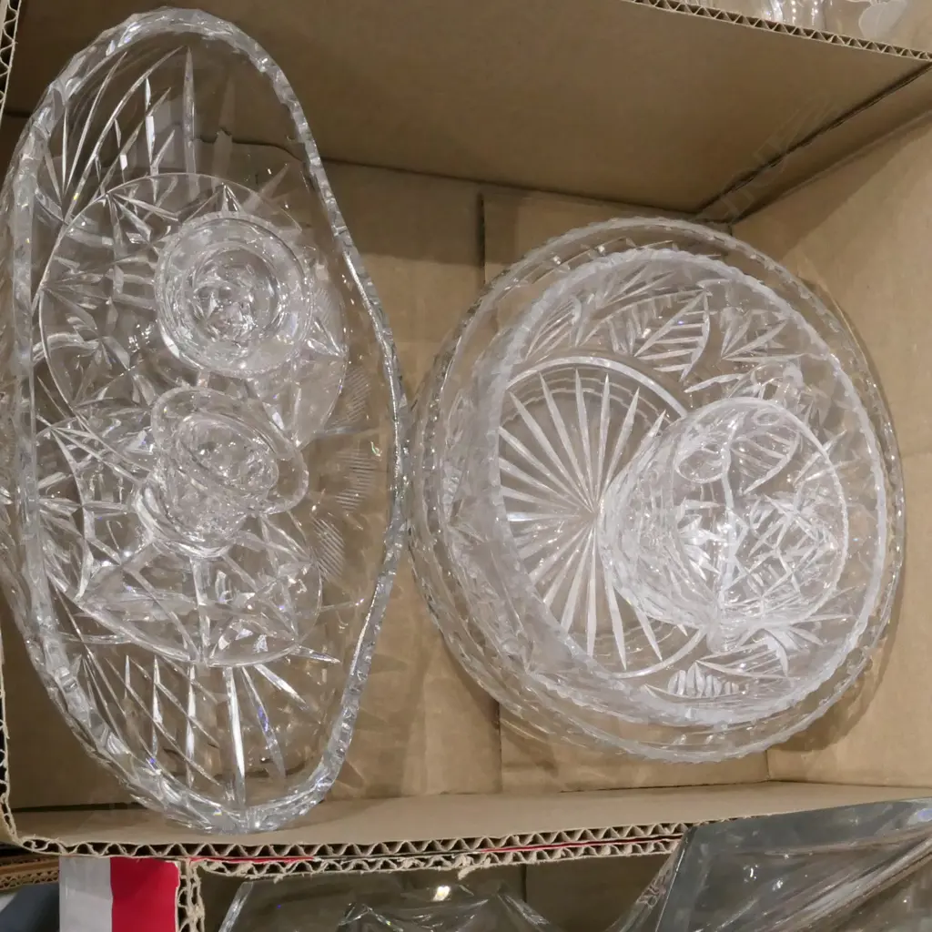 LOT ASST CRYSTAL + GLASSWARE INCL. STUART CANDLESTICKS Image 1++