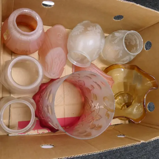 BOX LOT COLOURED / PINK VICTORIAN / EDWARDIAN SHADES