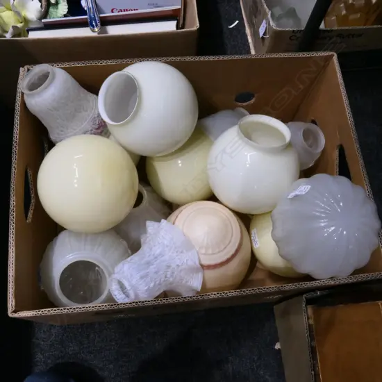 BOX LOT ART DECO SHADES, ETC