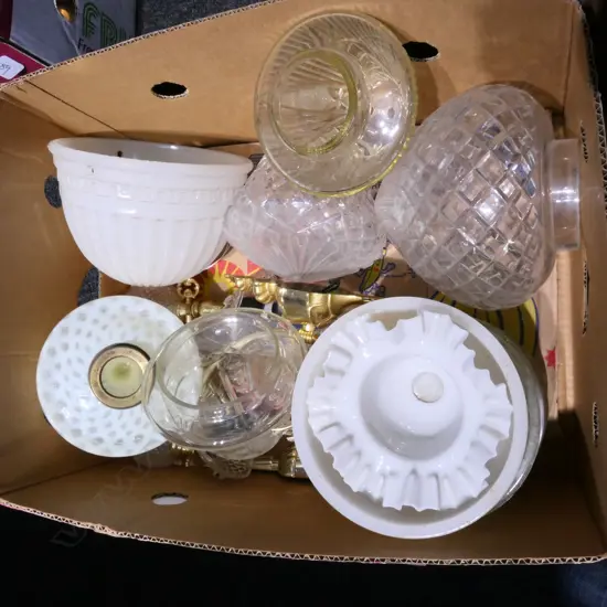 BOX LOT CRYSTAL LIGHT SHADES / SCONCES ETC