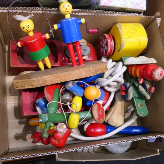 BOX LOT VINTAGE WOODEN CHILDRENS TOYS