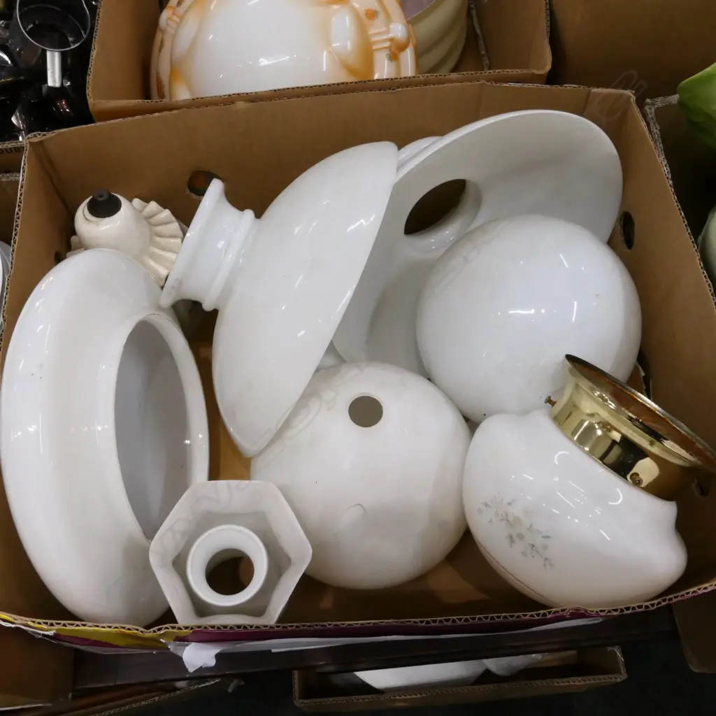 BOX LOT MOSTLY WHITE VINTAGE SHADES Image 1++